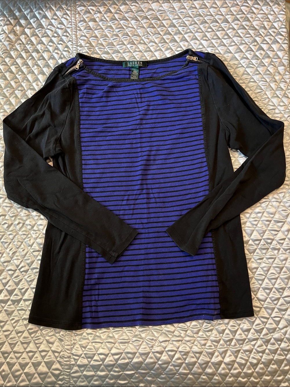 Lauren Ralph Lauren Black and Purple Striped Long-Sleeve Top
